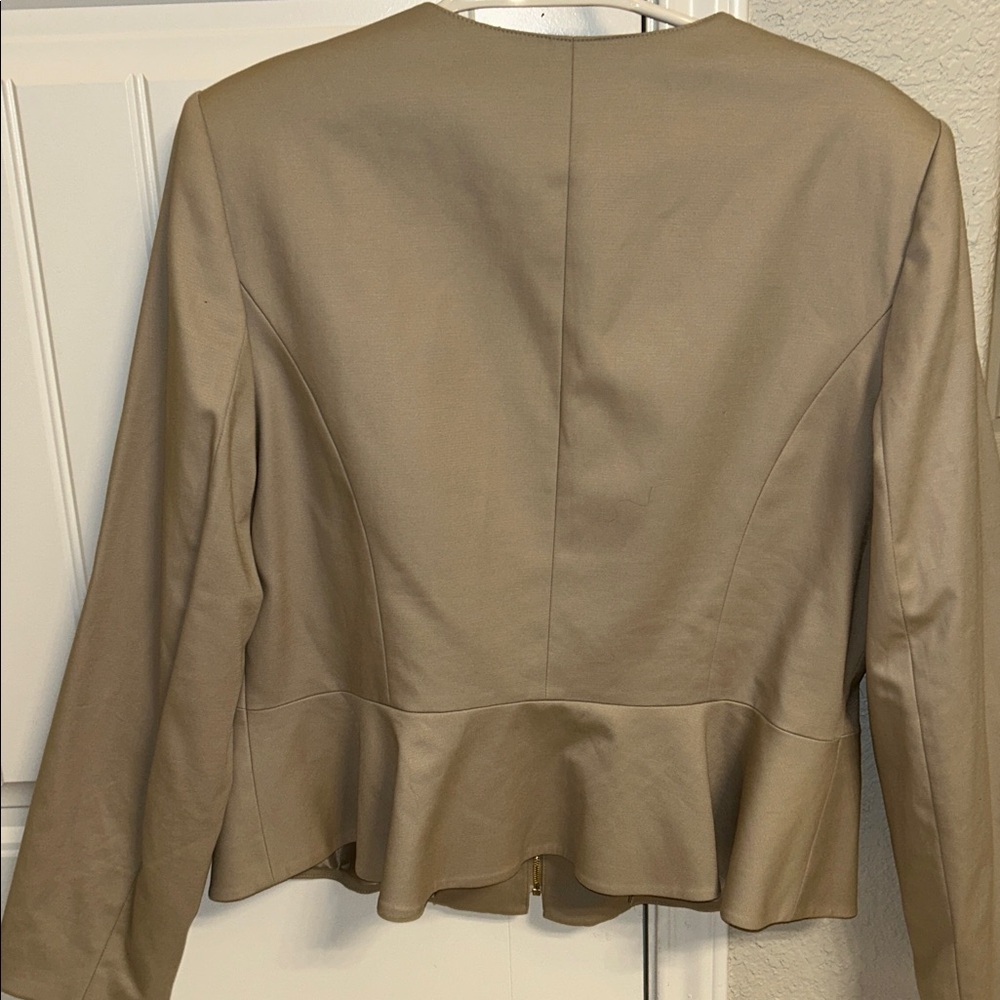 Calvin Klein Taupe gold Zip-Front Suit Jacket logo size 16 - Picture 7 of 8